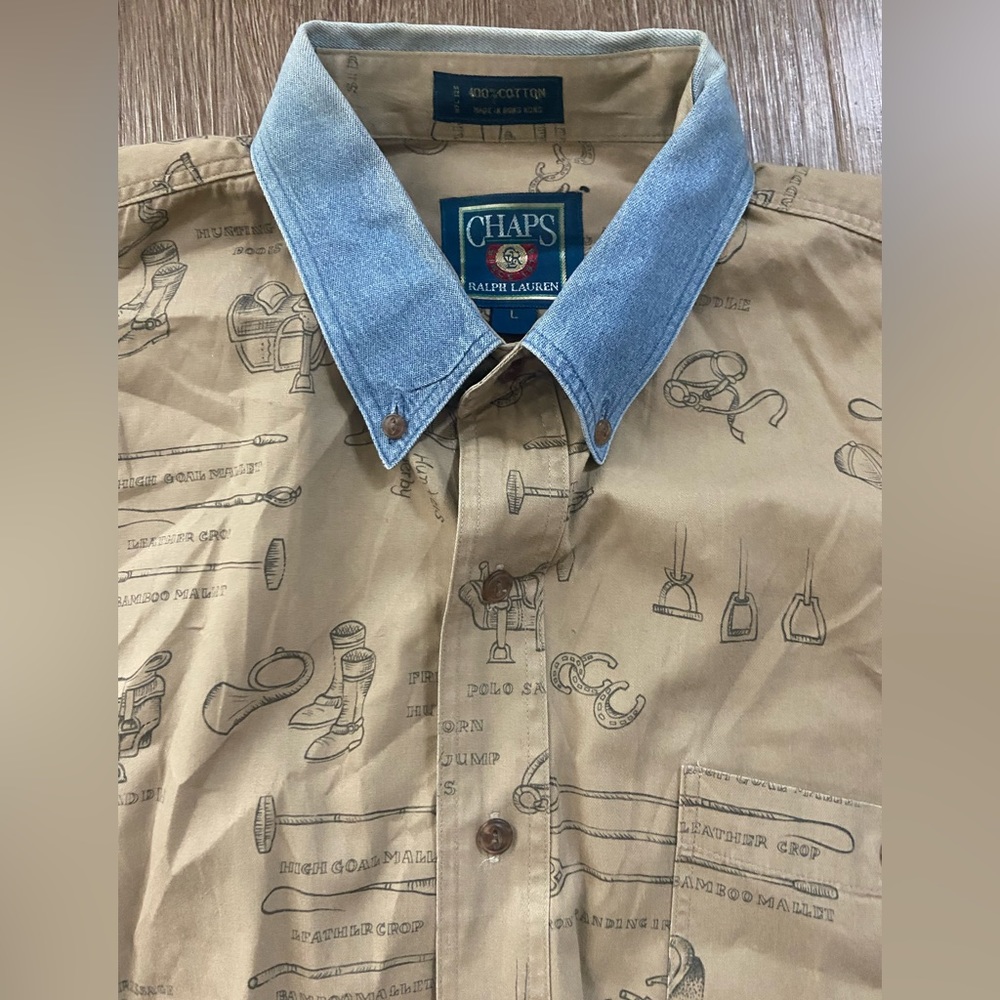 Chaps Ralph Lauren Vintage Tan Sportsman Polo Derby patterned cotton denim